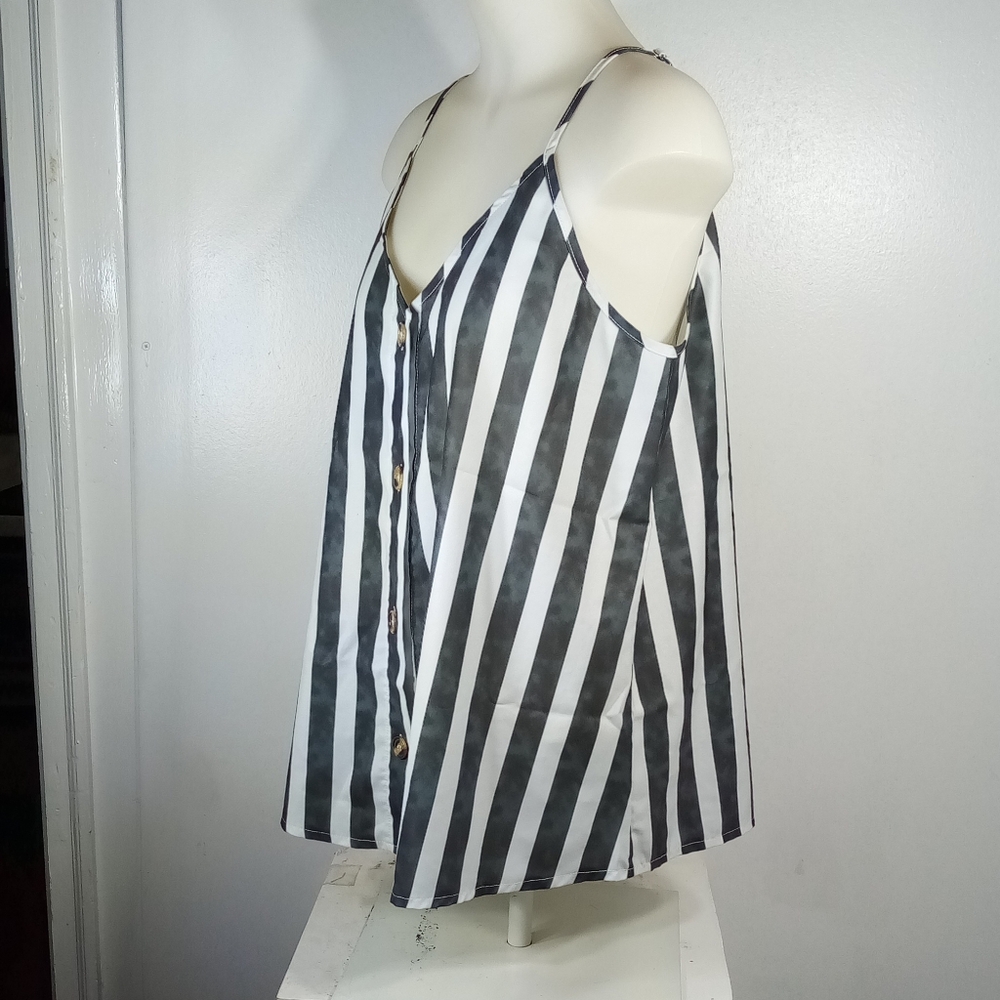 Womens Gray White Stripe Tank Top Sz XL - Picture 11 of 11